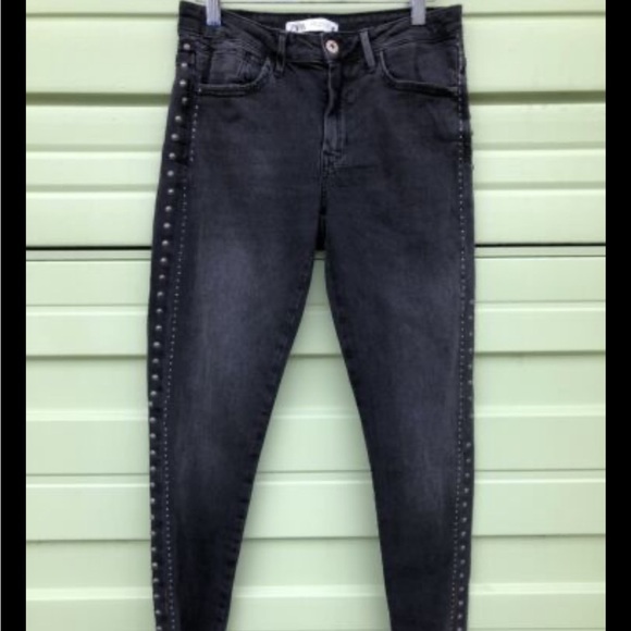 Zara black studded side stripe high rise skinny jeans - Picture 2 of 5